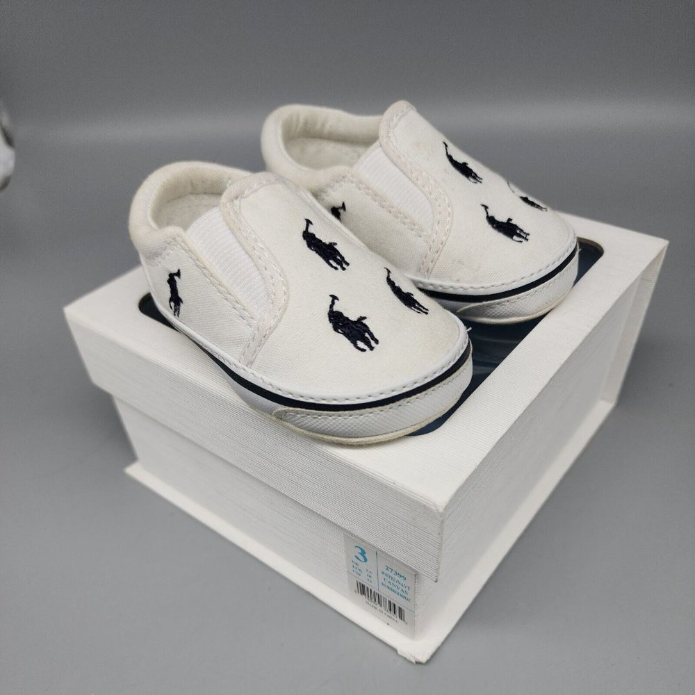 Ralph Lauren  Bal Harbor white summer crib shoe slip on Size 3 6-9 Months box